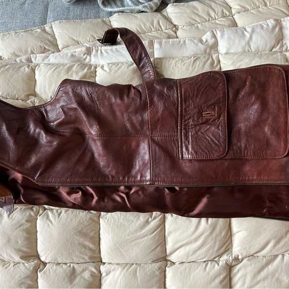 Brown Leather Jacket with a relaxed fit and open front design - Picture 12 of 12